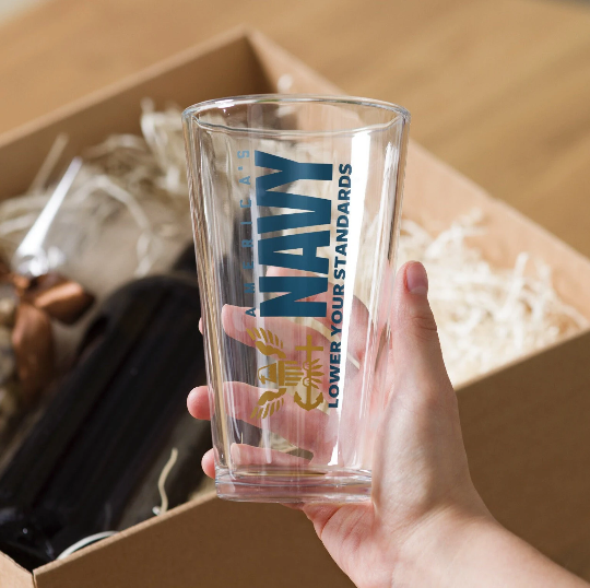 America's Navy Lower Your Standards Beer Glass