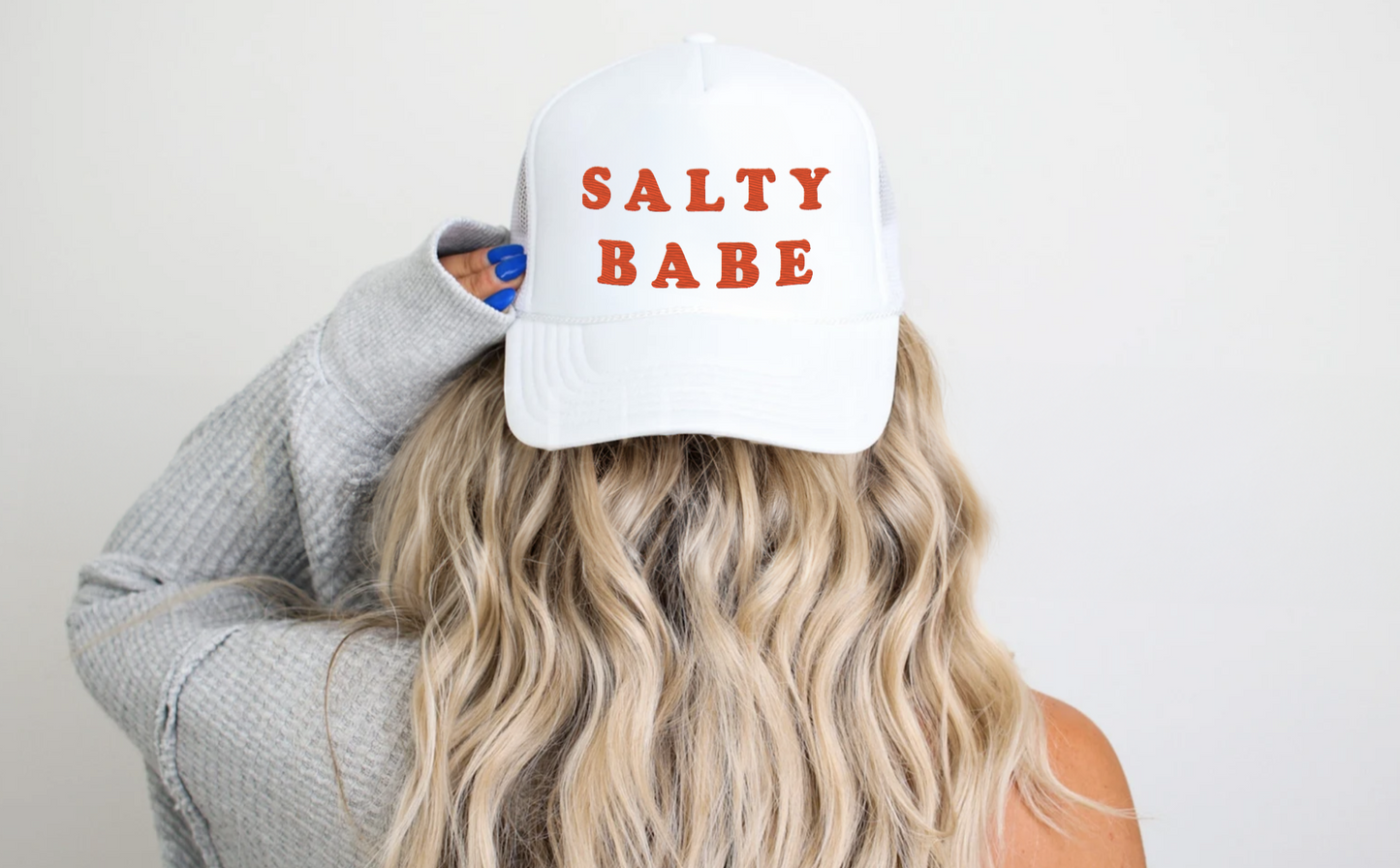 "SALTY BABE" Embroidered White Foam Trucker Hat