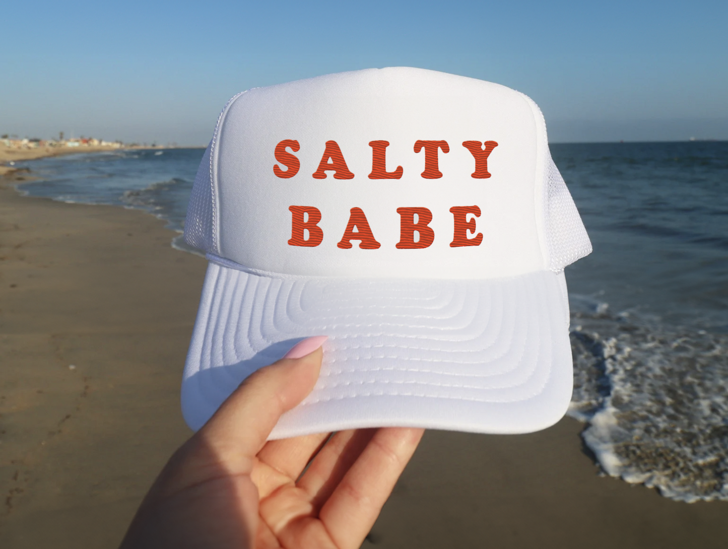 "SALTY BABE" Embroidered White Foam Trucker Hat