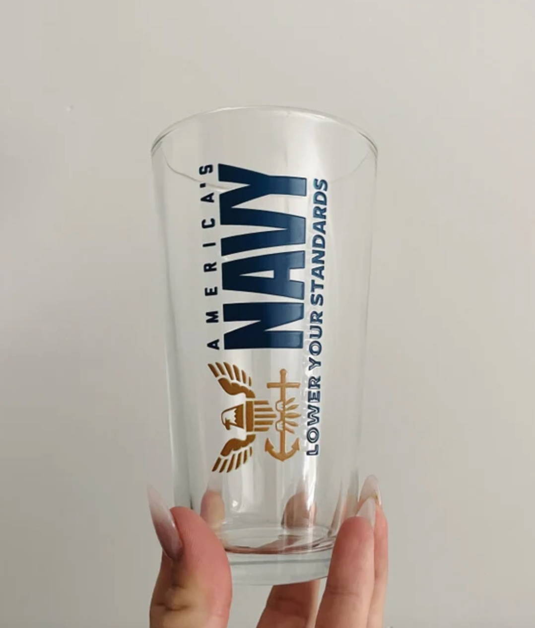 America's Navy Lower Your Standards Beer Glass