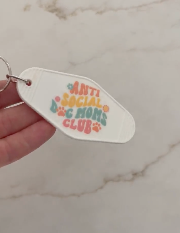 Anti Social Dog Moms Club Motel Keychain