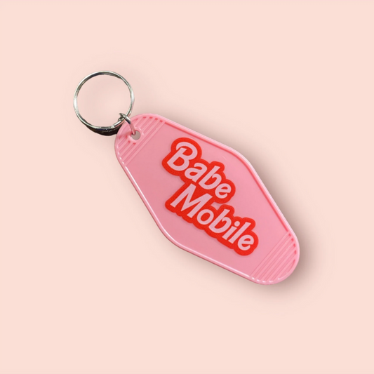 Babe Mobile Motel Keychain in Barbie Font