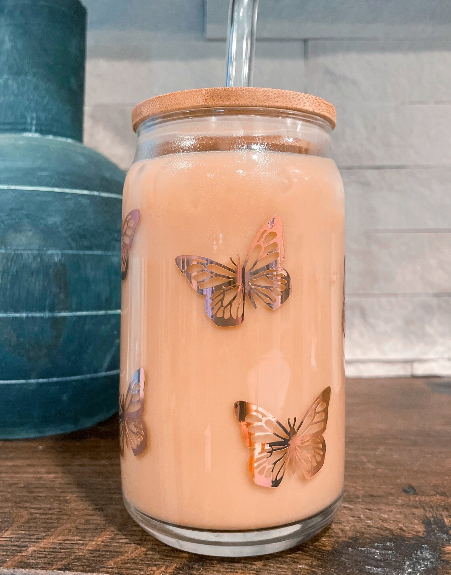 Rose Gold Butterfly 16oz Libbey Cup