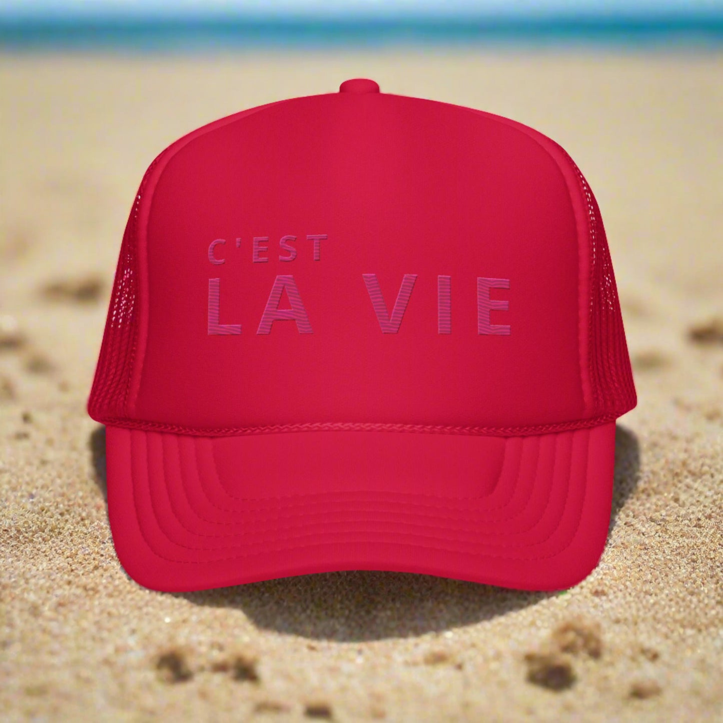 "C'EST LA VIE" Embroidered Red Foam Trucker Hat