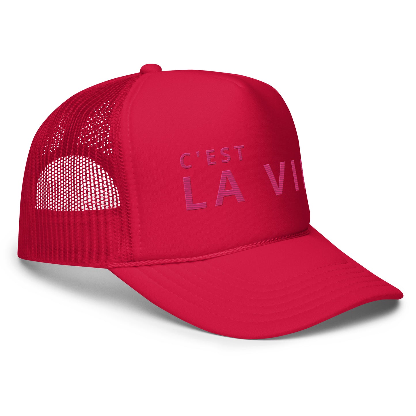 "C'EST LA VIE" Embroidered Red Foam Trucker Hat