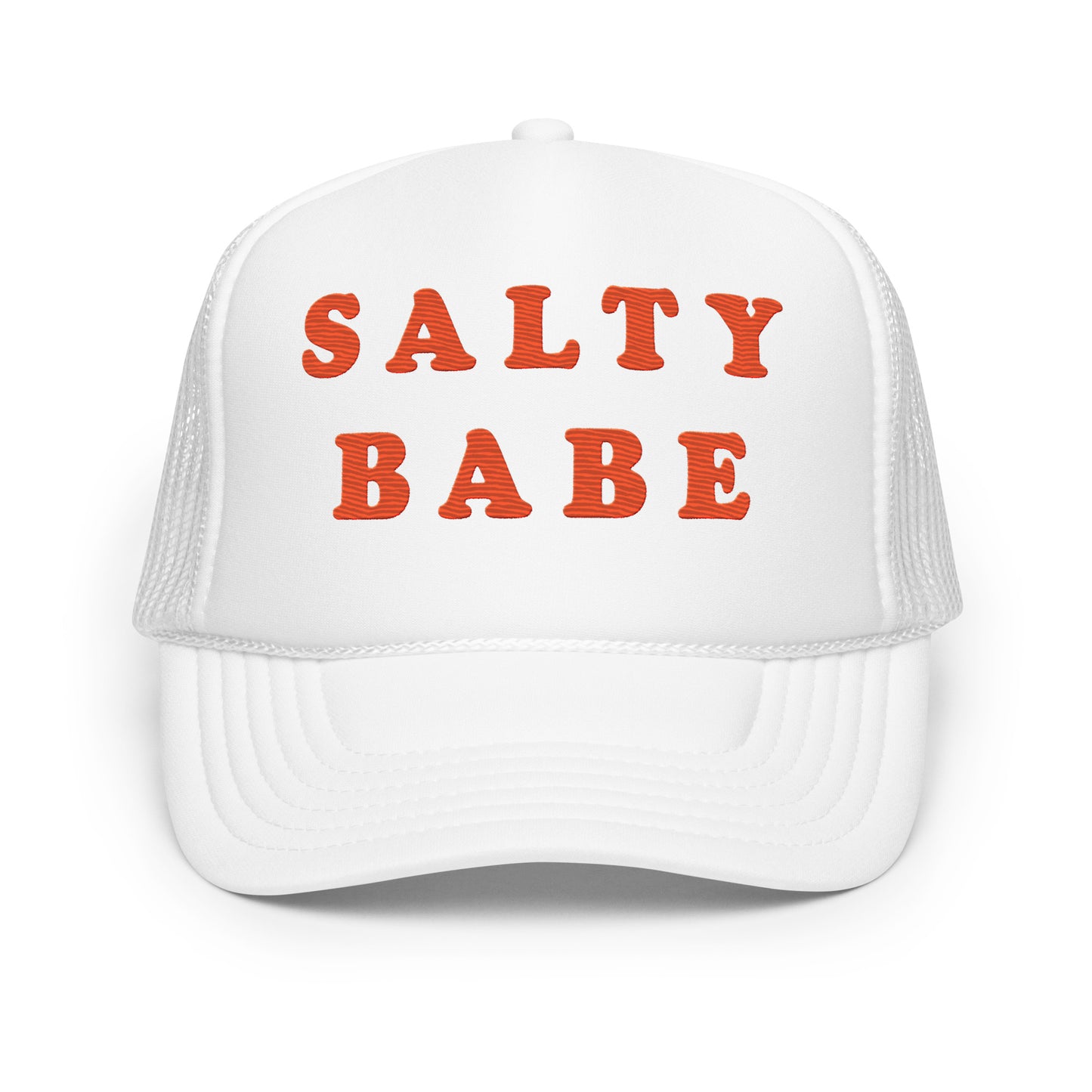 "SALTY BABE" Embroidered White Foam Trucker Hat