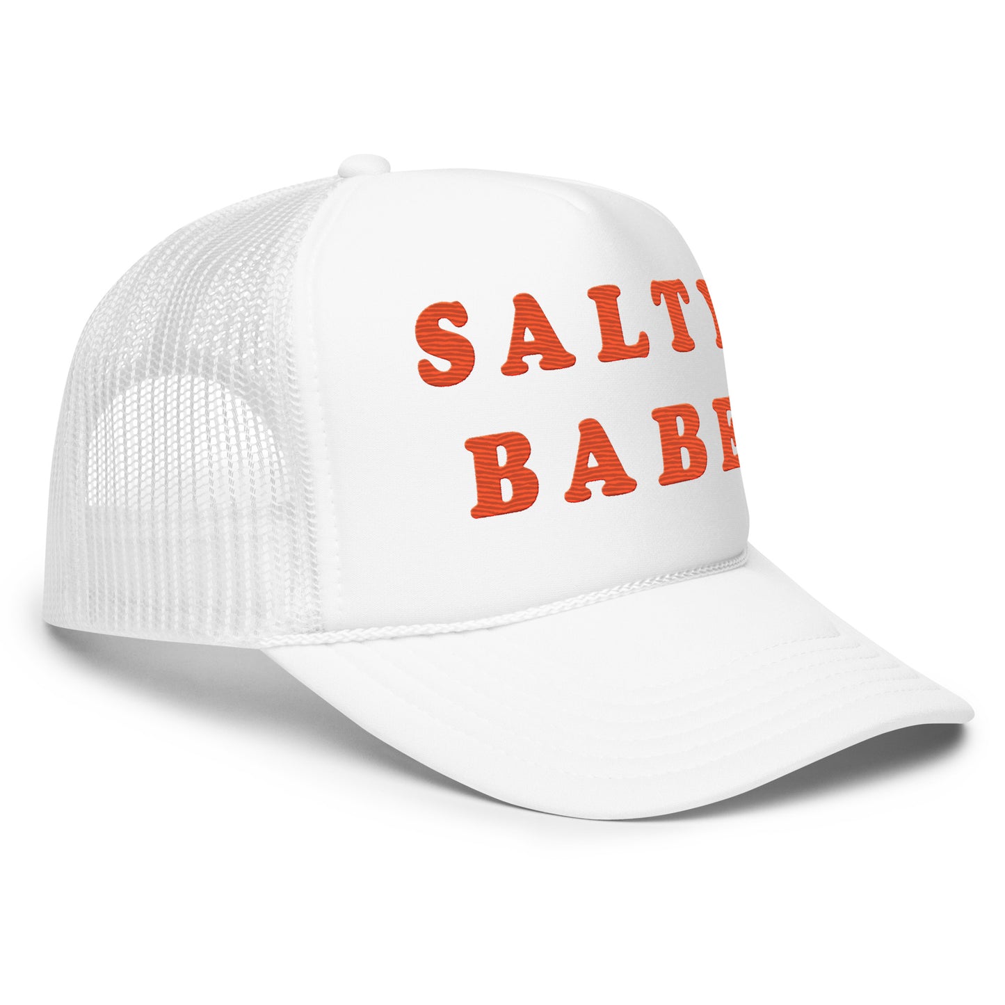 "SALTY BABE" Embroidered White Foam Trucker Hat